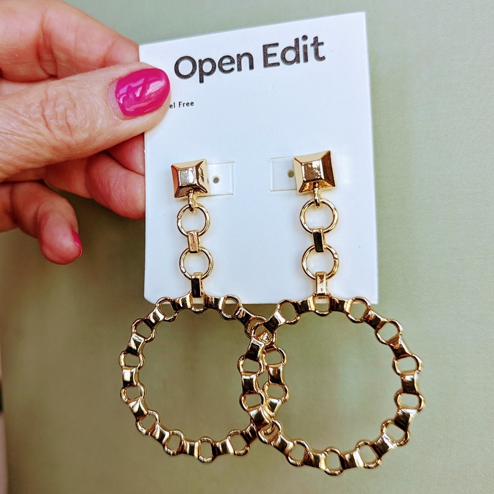 Bright Gold Frozen Chain Dangle Earrings by Nordstrom Open Edit NWT, 3"